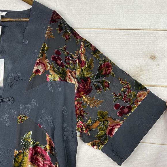 Vintage Aris A Silk Cardigan Gray XL Velvet Burnout Kimono Short Jacket Top NWT - Picture 3 of 9